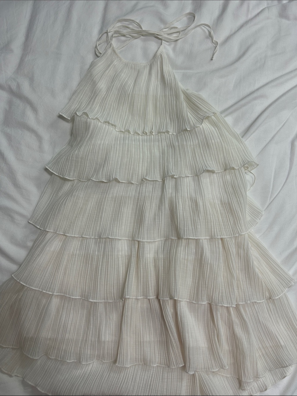 Zara Tiered Ruffle Halter Dress in Ivory